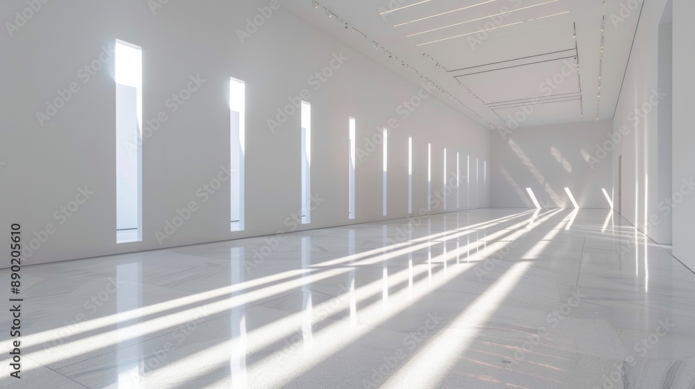 A large, empty room with white walls and a white floor A large, empty room with white walls and a white floor