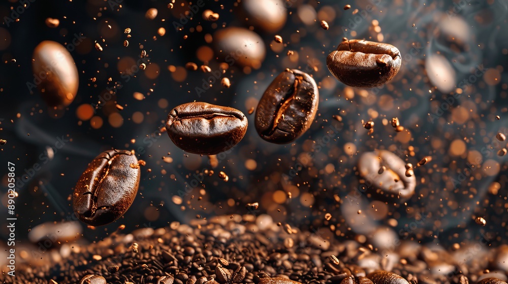 Roasted Coffee Beans Falling on Ground Roasted Coffee Beans Falling on Ground