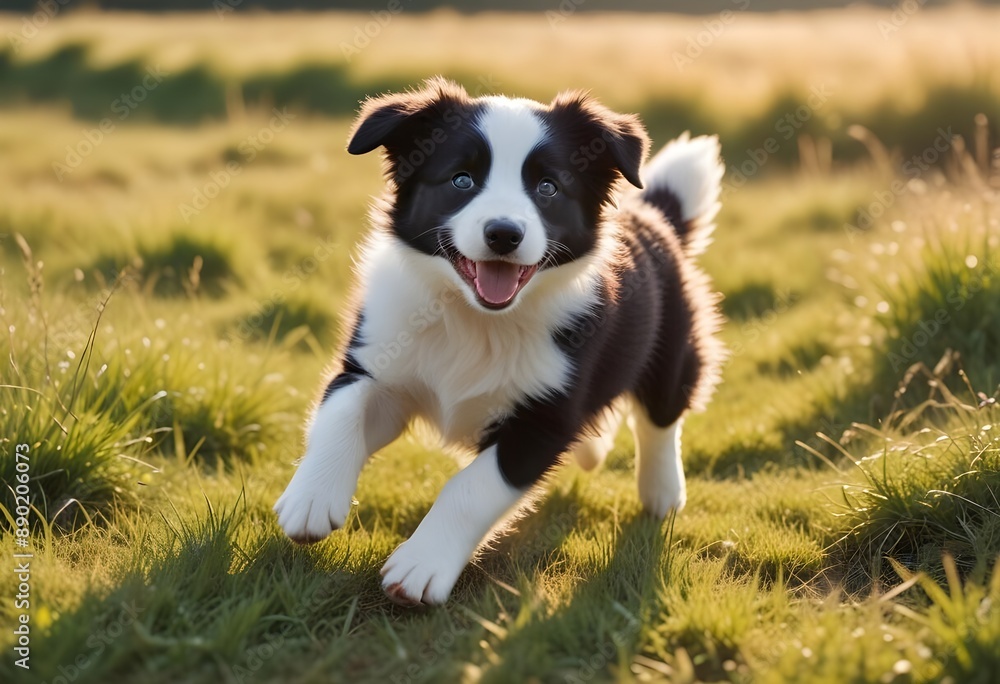 Adorable happy little puppy running in the meadow outdoors Adorable happy little puppy running in the meadow outdoors