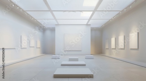 A white room with a white wall and white paintings on it