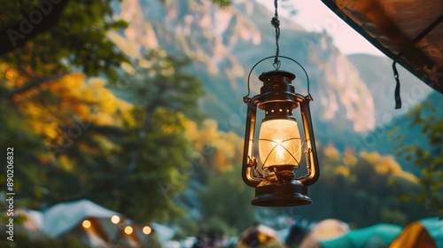 lighting while camping with an old lantern © adang