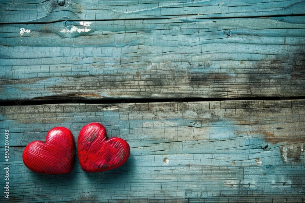 Valentine's Day Background. Red Hearts Symbolizing Love on Beautiful Wooden Texture Valentine's Day Background. Red Hearts Symbolizing Love on Beautiful Wooden Texture