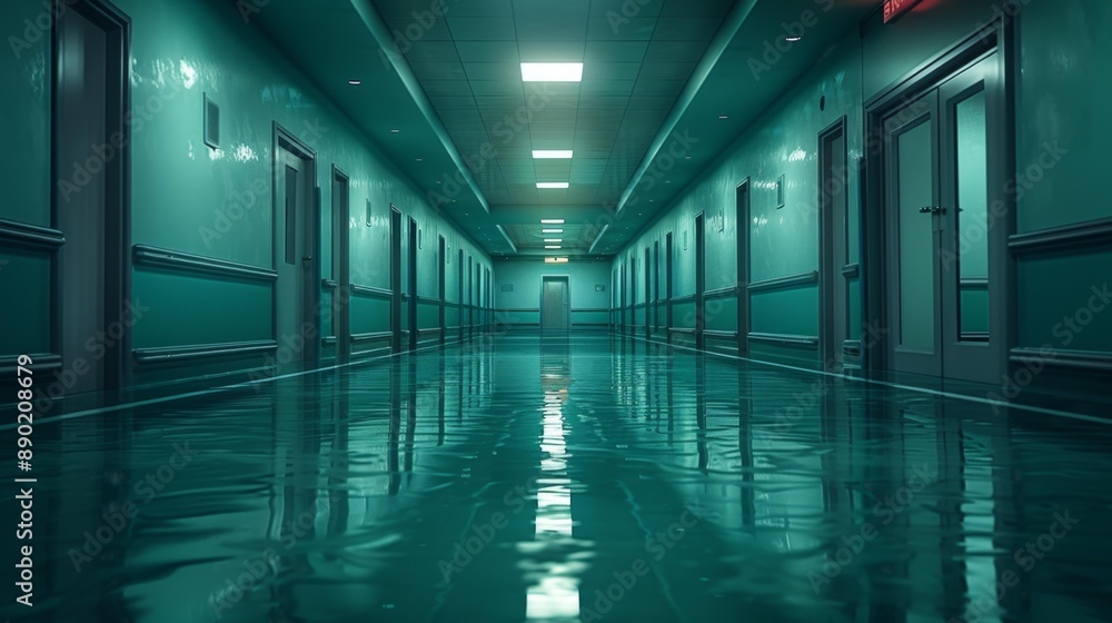 Flooded hallway with reflections - generative ai Flooded hallway with reflections - generative ai