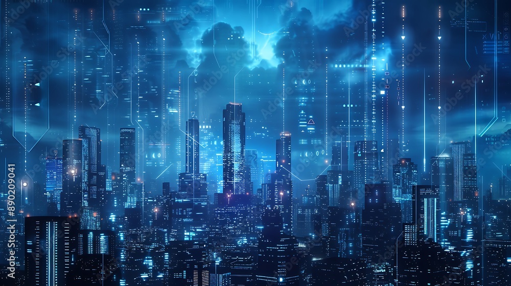 Futuristic Cityscape with Digital Overlays Futuristic Cityscape with Digital Overlays