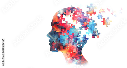 Wallpaper Mural Alzheimer, dementia, epilepsy and autism concept. Neurological disease with memory loss and confused mind. Silhouette of a human head made of colorful jigsaw puzzle pieces. Mental health awareness. Torontodigital.ca