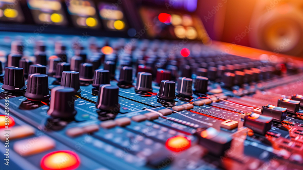 Central piece in the recording studio, sound mixing console is where technical precision Central piece in the recording studio, sound mixing console is where technical precision