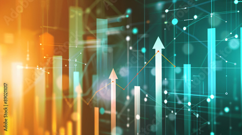 Wallpaper Mural Background featuring digital chart with rising arrows indicating financial growth and success Torontodigital.ca