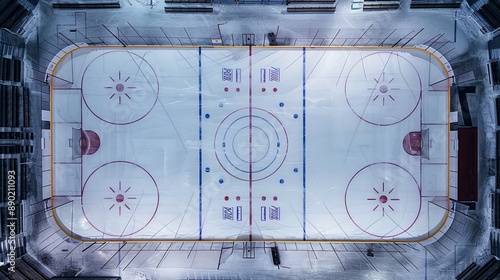 Aerial view of an empty hockey rink photo