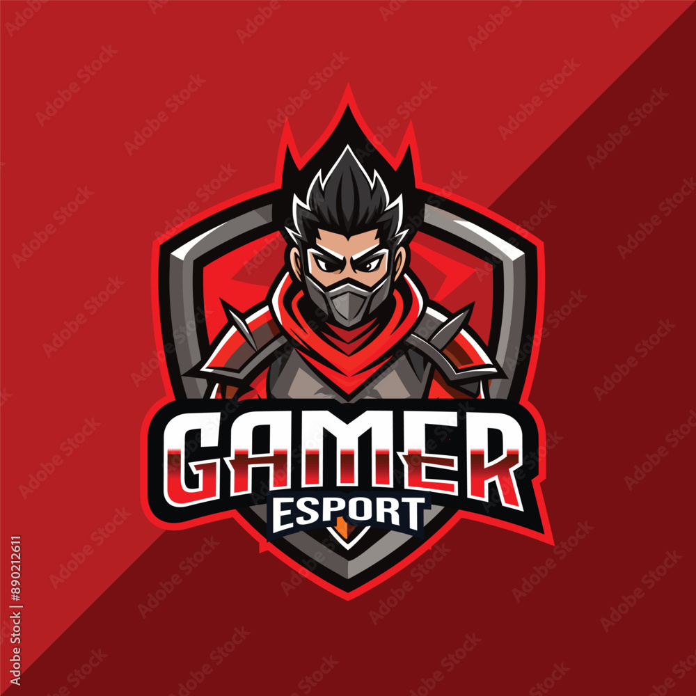 Gamer mascot esport logo design with shield Gamer mascot esport logo design with shield