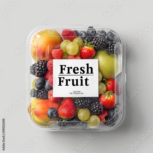 Vibrant Plastic Box Mockup with Fresh Mixed Fruit and 