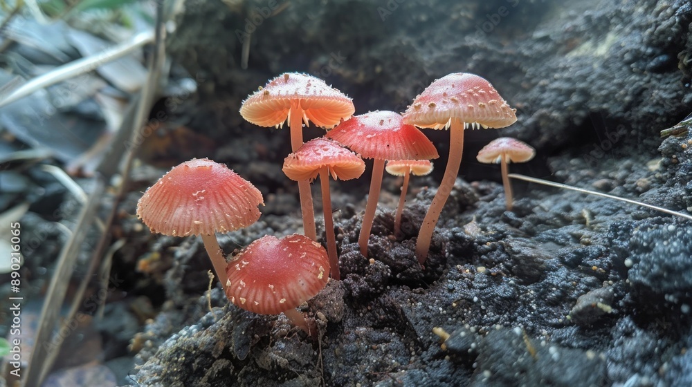 Little toadstools mushroom developing Little toadstools mushroom developing