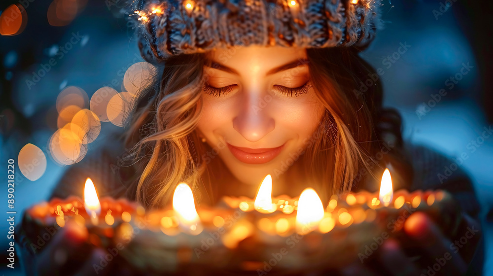 Hanukkah celebration with family and friends, featuring festive meals, singing of traditional songs, and exchanging of gifts Hanukkah celebration with family and friends, featuring festive meals, singing of traditional songs, and exchanging of gifts