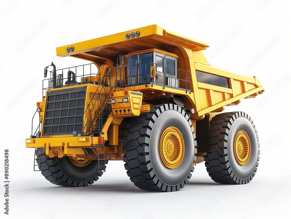 Yellow dumper industrial truck isolated on the white background. Mining loader. Yellow dumper industrial truck isolated on the white background. Mining loader.