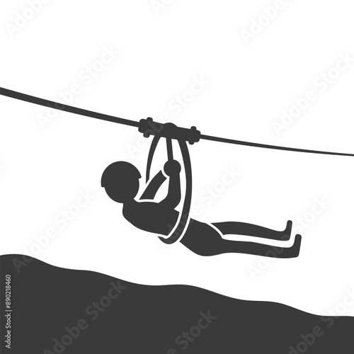 Steel wire rope rappelling glyph icon