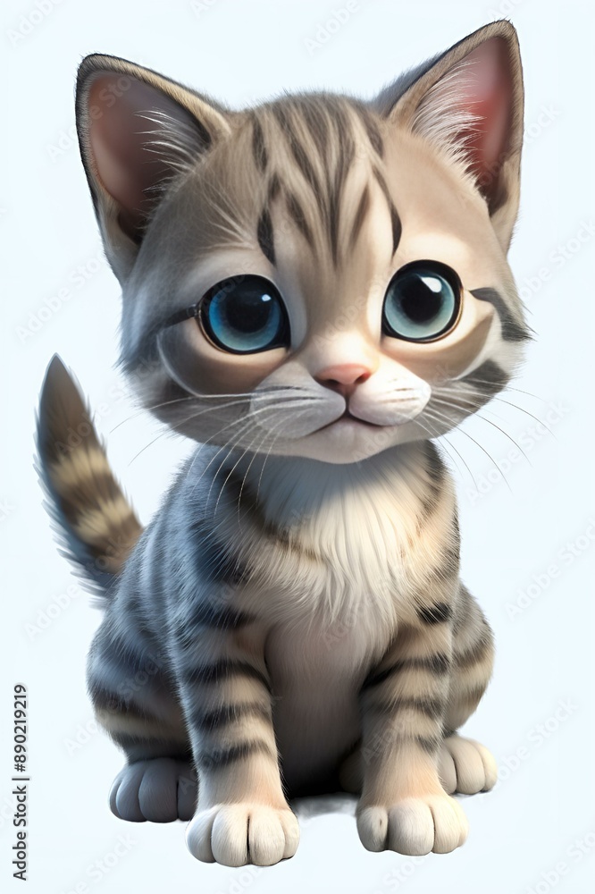 cute kitty in 3d cartoon style isolated on white background cute kitty in 3d cartoon style isolated on white background