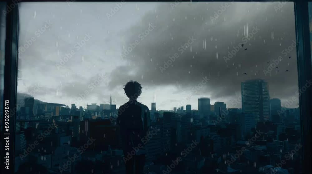 City Panorama from a Cliff, Viewed by a Lone Traveler City Panorama from a Cliff, Viewed by a Lone Traveler