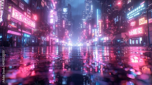 Wallpaper Mural Neon-lit street in a futuristic city - generative ai Torontodigital.ca