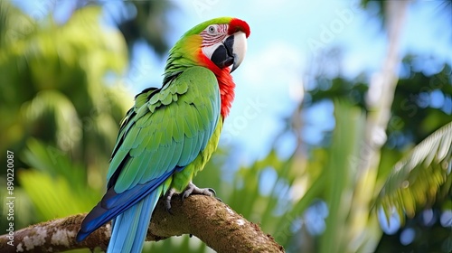 Great green macaw (Ara ambiguus), also known as Buffon's macaw or the great military macaw. Ara ambiguus is listed as Critically Endangered. Tortuguero, Wildlife and birdwatching in Costa Rica.. photo