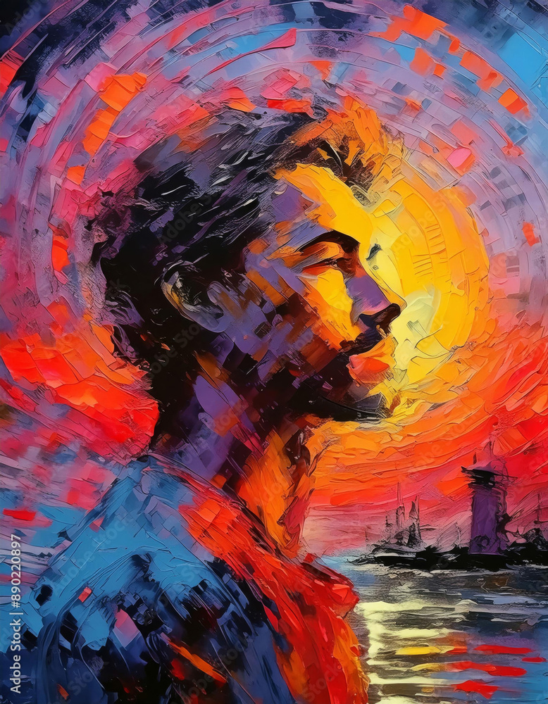 Fototapeta premium Captivating and serene portrait capturing the beauty of a vivid sunset meditation