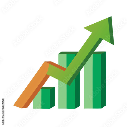 Free Download A green and orange bar chart with a green upward arrow, indicating positive growth or an increase in metrics, on a transparent background - GFXLoad