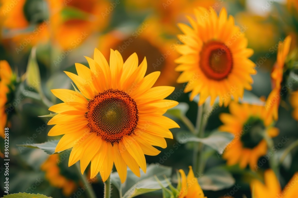 Close-up of vibrant yellow sunflowers blooming in a summer field, showcasing nature's beauty and freshness - Generative ai Close-up of vibrant yellow sunflowers blooming in a summer field, showcasing nature's beauty and freshness - Generative ai