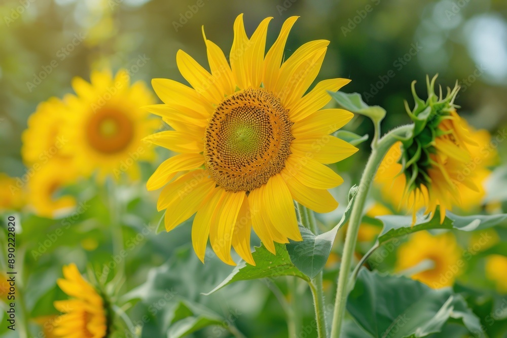 Close-up of vibrant yellow sunflowers blooming in a summer field, showcasing nature's beauty and freshness - Generative ai Close-up of vibrant yellow sunflowers blooming in a summer field, showcasing nature's beauty and freshness - Generative ai