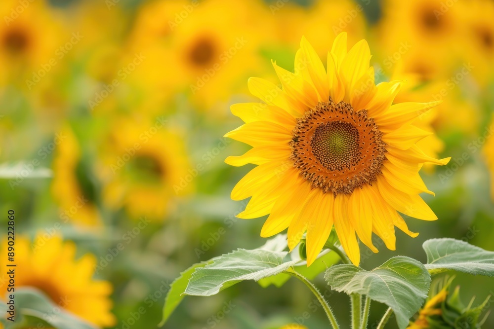 A field of vibrant yellow sunflowers with one flower in focus, highlighting the beauty of nature - Generative ai A field of vibrant yellow sunflowers with one flower in focus, highlighting the beauty of nature - Generative ai