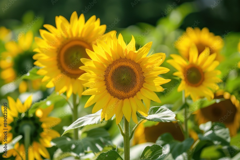 A field of vibrant yellow sunflowers with one flower in focus, highlighting the beauty of nature - Generative ai A field of vibrant yellow sunflowers with one flower in focus, highlighting the beauty of nature - Generative ai