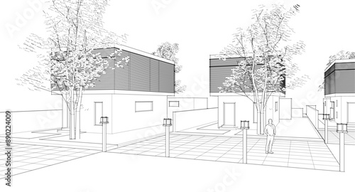 townhouse sketch concept 3d graphics	
