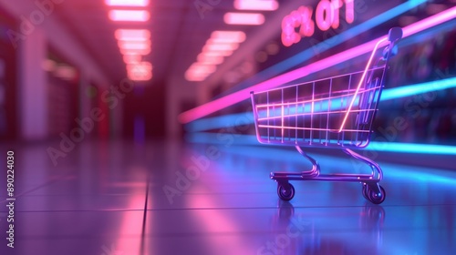 Wallpaper Mural Neon Shopping Cart in a Glowing Hallway Torontodigital.ca