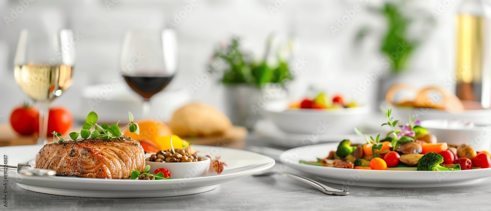 Food props, elegant table setting with gourmet dishes Food props, elegant table setting with gourmet dishes
