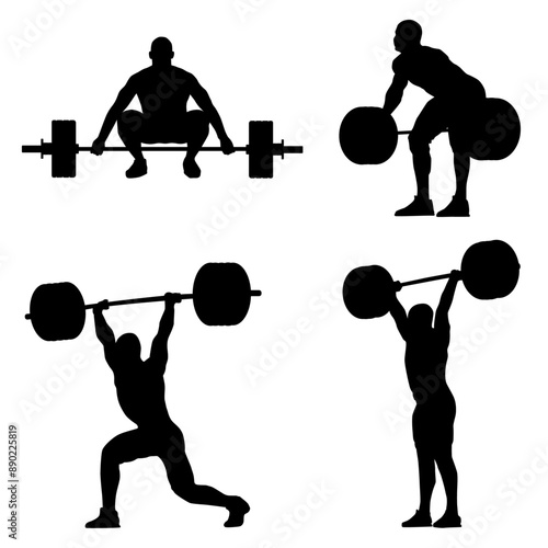 Silhouettes, Athletic Men Silhouettes, Power Athletic, Strong Man, Barbell, Bodybuilding, Gym, Sportsman, Vector
