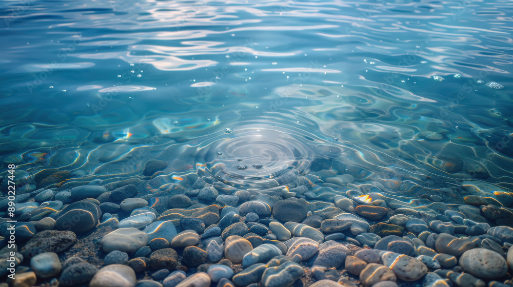 A view of riverbed pebbles seen through clean and clear water, creating a serene and natural scene A view of riverbed pebbles seen through clean and clear water, creating a serene and natural scene