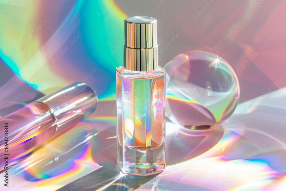 A close-up showcases a beauty compound featuring a hydrating holographic serum, highlighting its futuristic skincare technology. A close-up showcases a beauty compound featuring a hydrating holographic serum, highlighting its futuristic skincare technology.