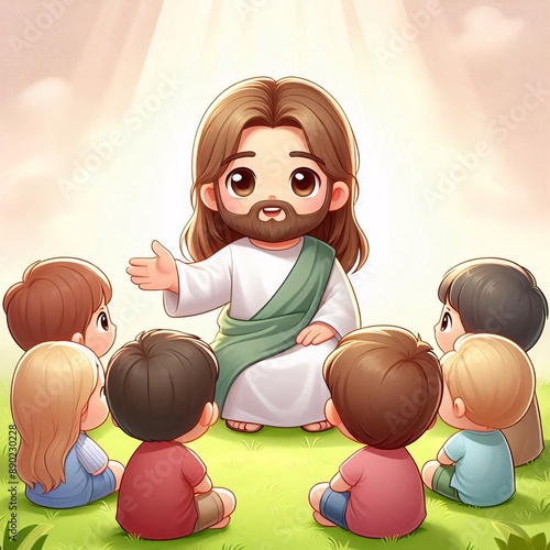 Cute Cartoon Jesus Teaching