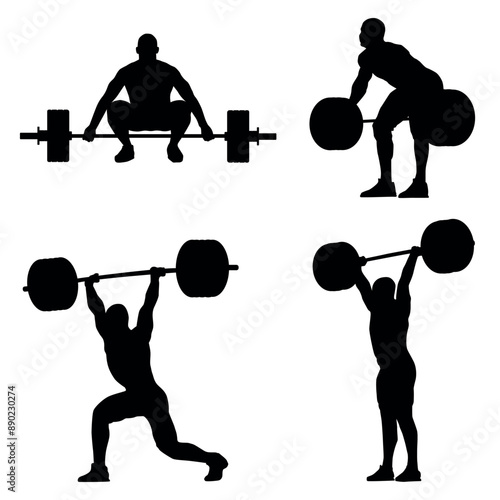 Silhouettes, Athletic Men Silhouettes,  Power Athletic, Strong Man, Barbell, Bodybuilding, Gym, Sportsman, Vector, EPS 10
