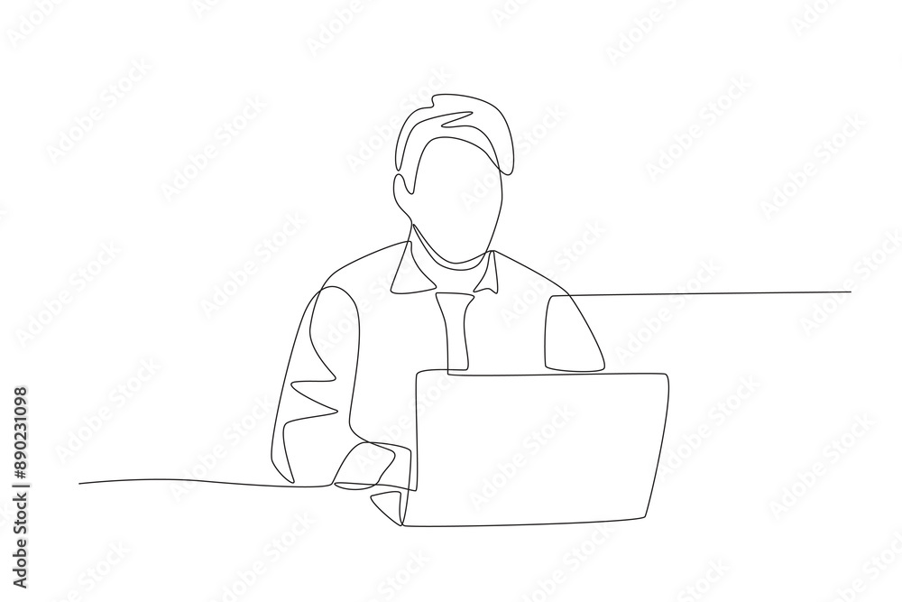 Teacher teaching with laptop. Teacher in classroom concept one-line drawing Teacher teaching with laptop. Teacher in classroom concept one-line drawing
