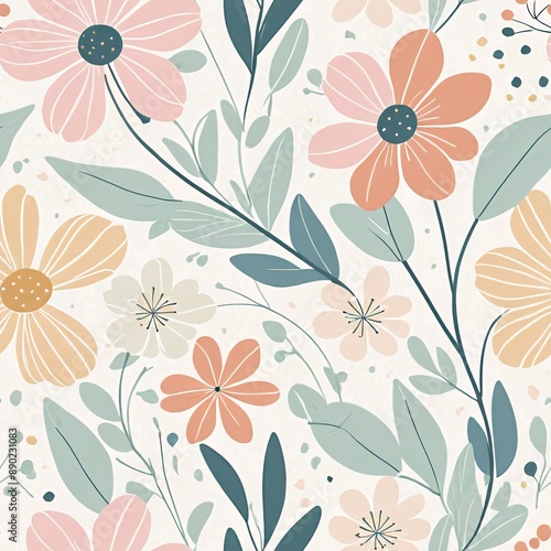 Adorable Pastel Floral Garden Seamless Pattern