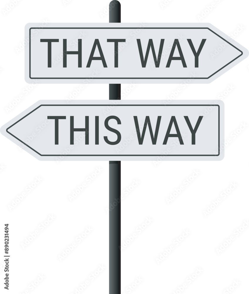 Dual arrow road intersection sign this way and that way. Vector illustration on transparent background. EPS10 Dual arrow road intersection sign this way and that way. Vector illustration on transparent background. EPS10
