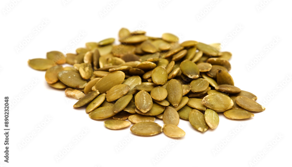 Hulled pumpkin seeds isolated on white background
Hulled pumpkin seeds isolated on white background