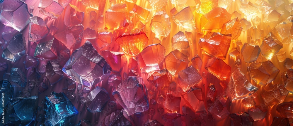 Abstract 3D render of a cascade of glass shards, reflecting a spectrum of colors, highly detailed. Abstract 3D render of a cascade of glass shards, reflecting a spectrum of colors, highly detailed.