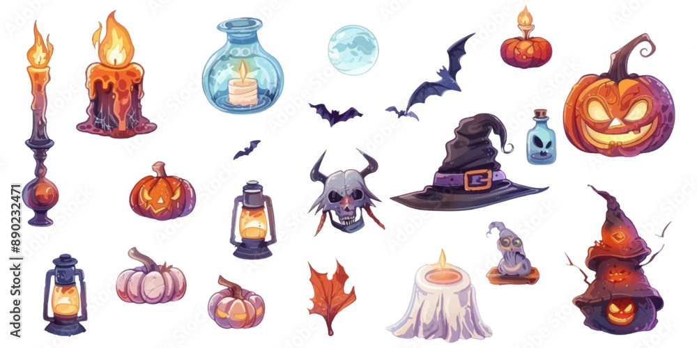 Set of Halloween elements on white background. Set of Halloween elements on white background.