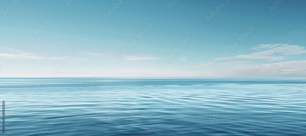 Obraz premium Abstract background with view of calm sea under blue sky, realistic style, relaxing effect.
