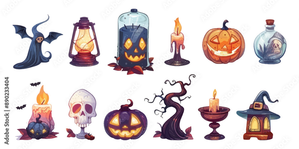 Set of Halloween elements on white background. Set of Halloween elements on white background.
