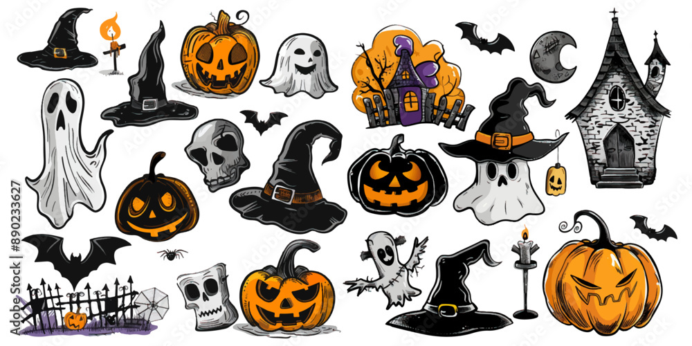 Set of Halloween elements on white background. Set of Halloween elements on white background.