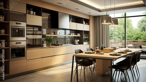 A series of modern kitchen interiors featuring sleek designs, contemporary furniture, stylish cabinetry, and advanced appliances, showcasing a variety of colors and materials to create a functional an