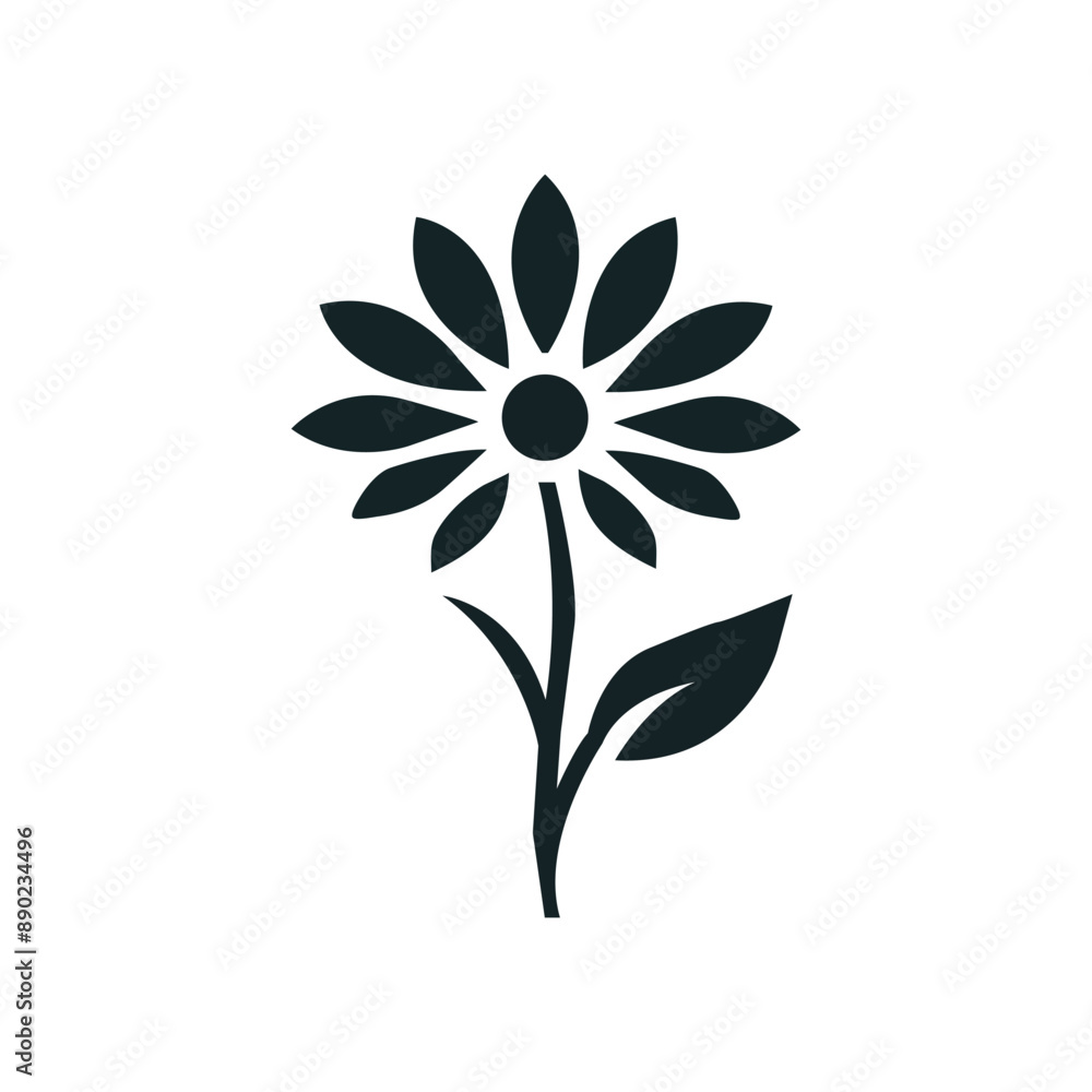 Daisy flower icon silhouette ,vector botanical style logo with white background. Daisy flower icon silhouette ,vector botanical style logo with white background.