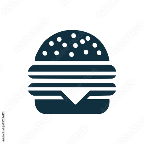 Stylized dark blue hamburger icon with sesame seed bun and cheese slice
