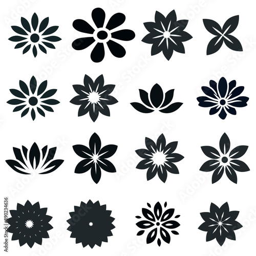 Silhouettes Flower icon set , Abstract botanical flower icon.vector botany floral design.	