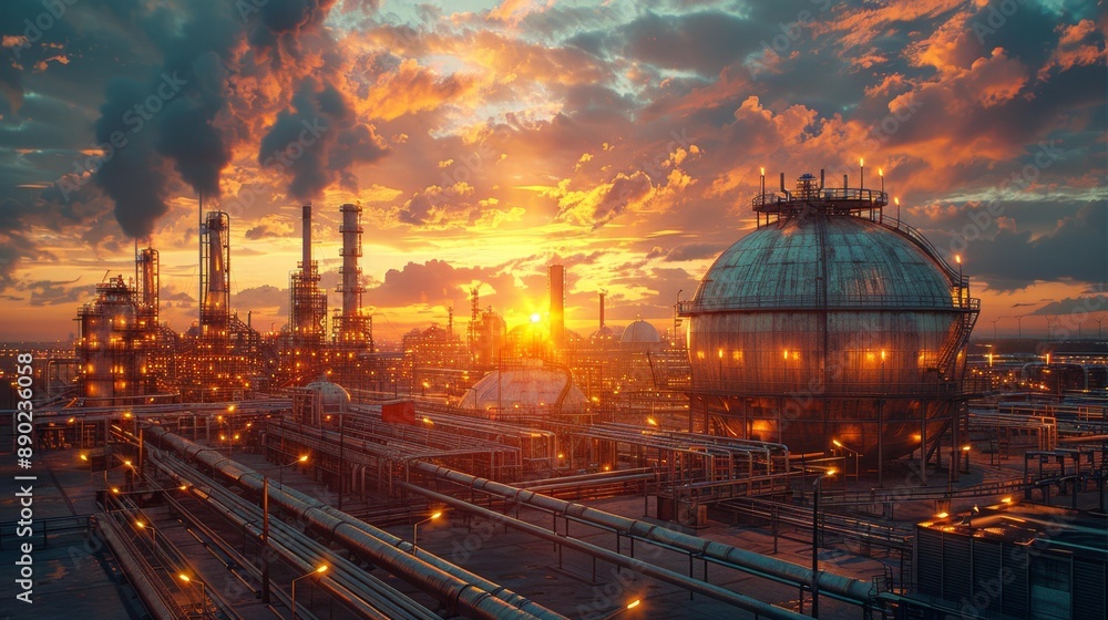 Fototapeta premium Industrial sunset scenery - generative ai